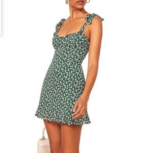 Like New Reformation Green Floral Mini Dress w/ Tie Straps